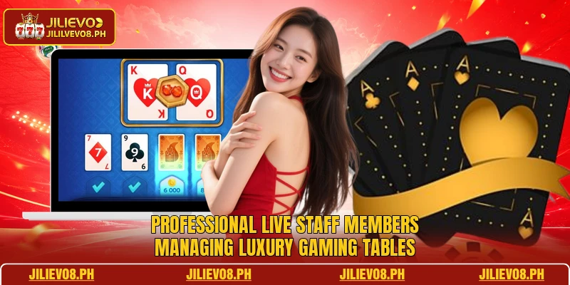 Professional live staff members managing luxury gaming tables